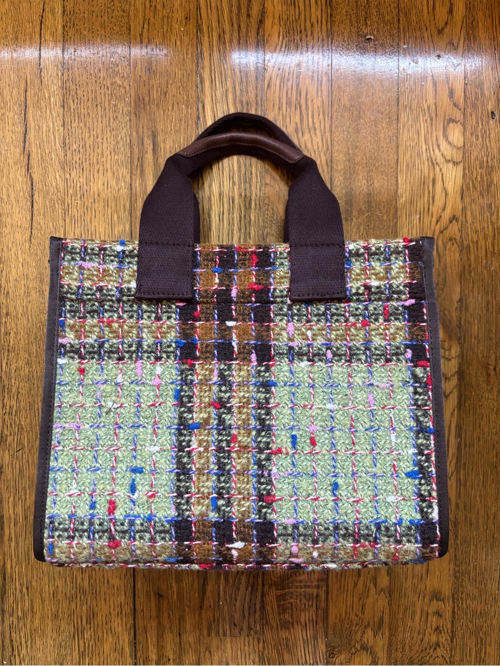 Tweed Top Handle Woven & Canvas Multicolor Bag